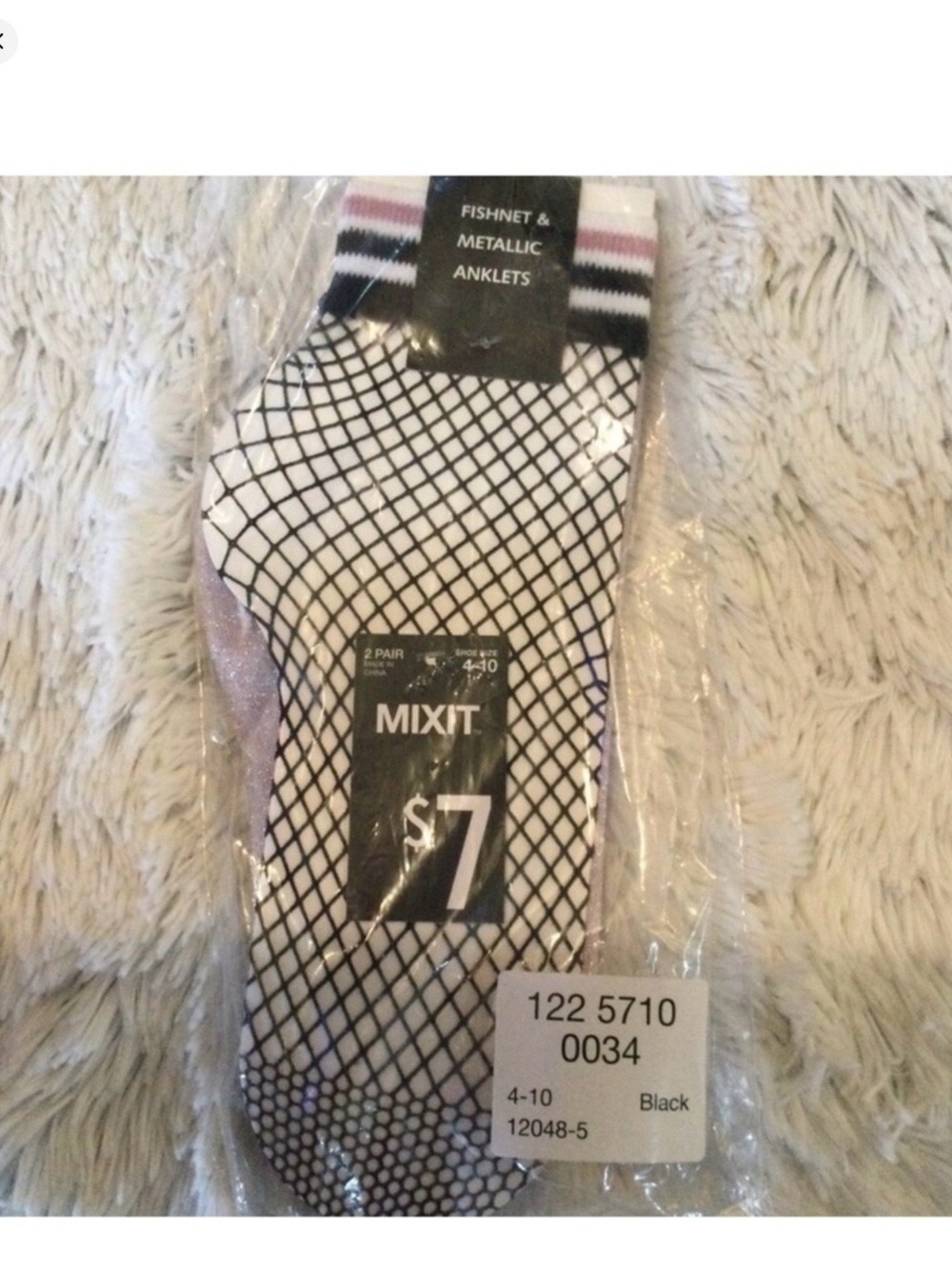 Mixit Anklet Socks 2-Pack | Black Fishnet + Light Purple Shimmer - Picture 7 of 16